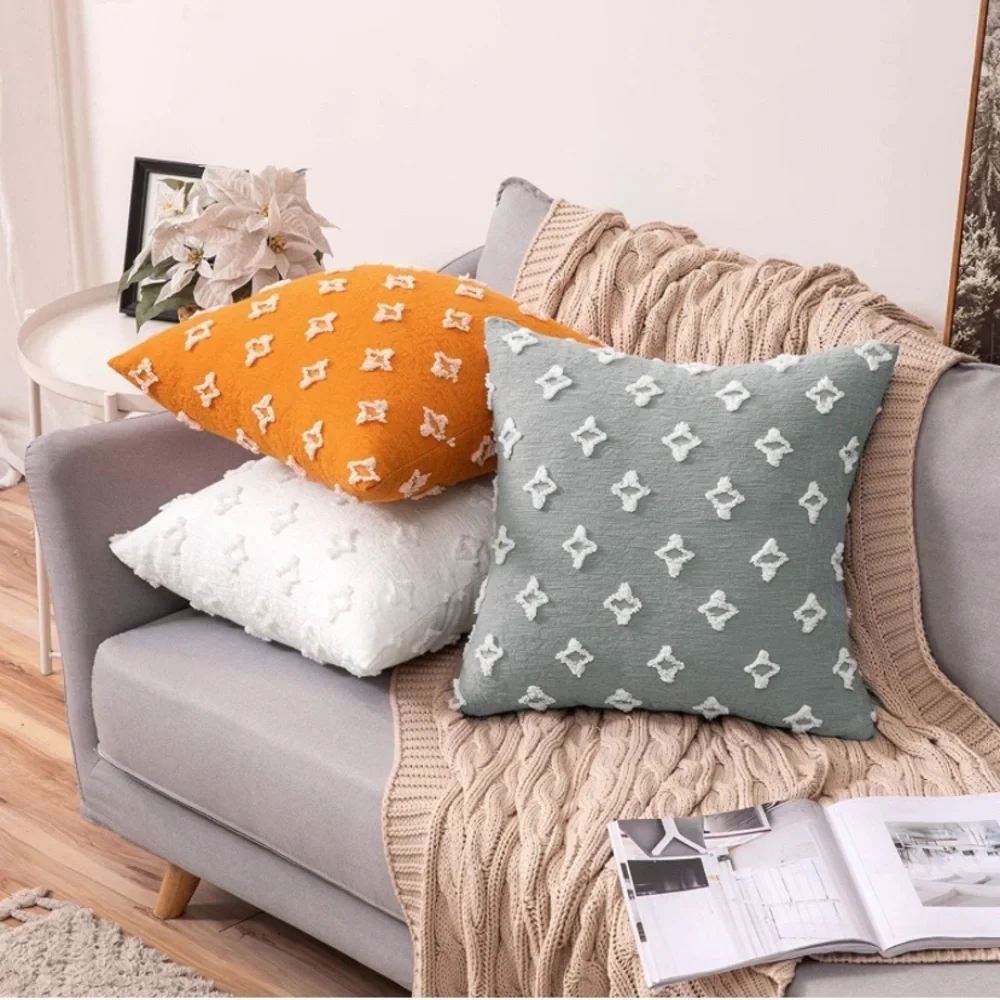 Luxe Home | Boho Chic Tangerine & White Embroidered Jacquard Throw Pillow Covers